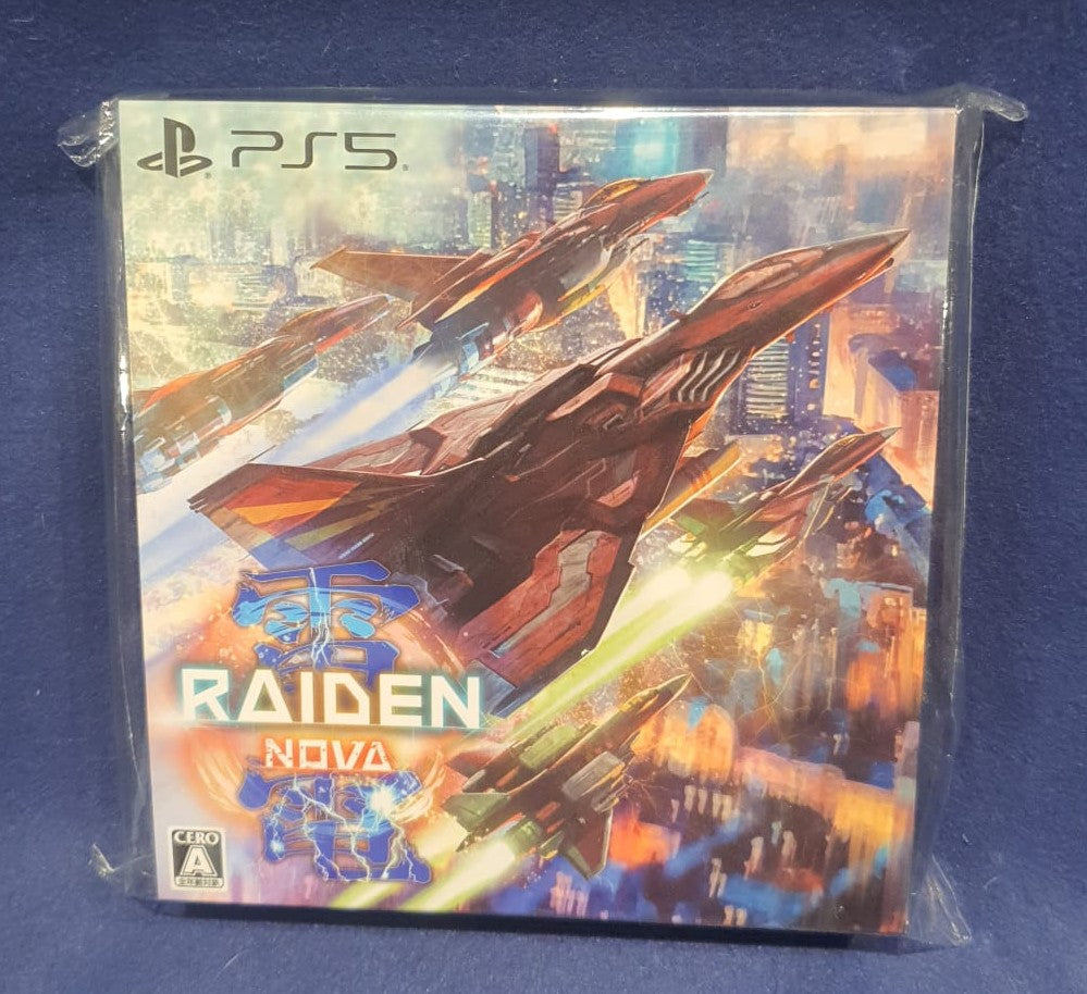 PlayStation 5 game case for 'Raiden Nova' with futuristic fighter jets on the cover.