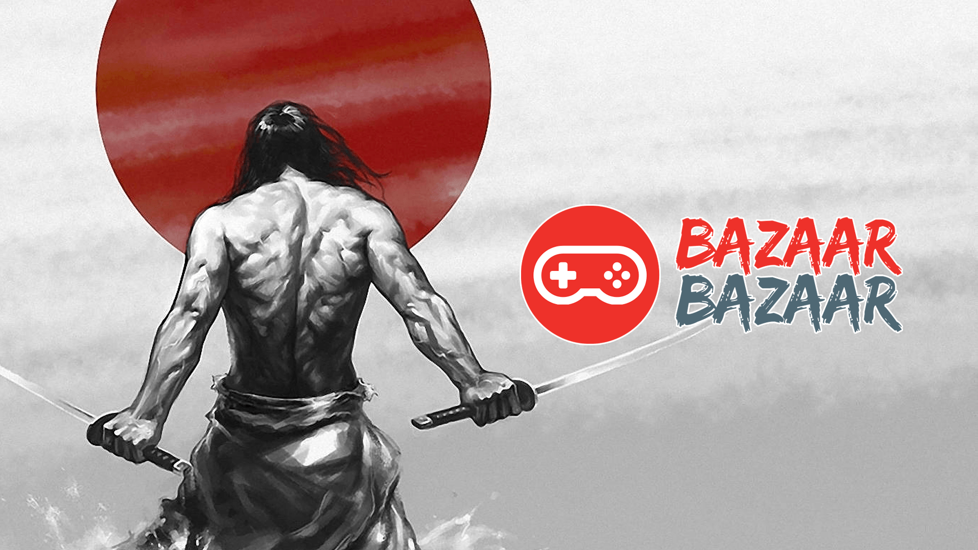 Samurai facing rasing sun next to bazaar bazaar logo