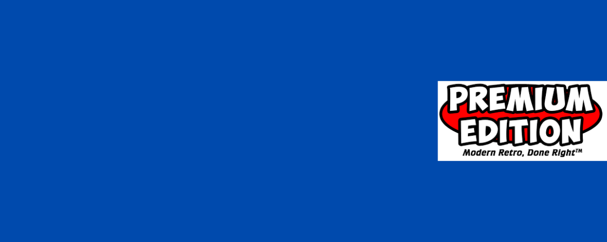 Premium edition games logo over a blue background