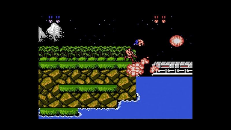 Pixelated video game scene with characters and platforms on a black background