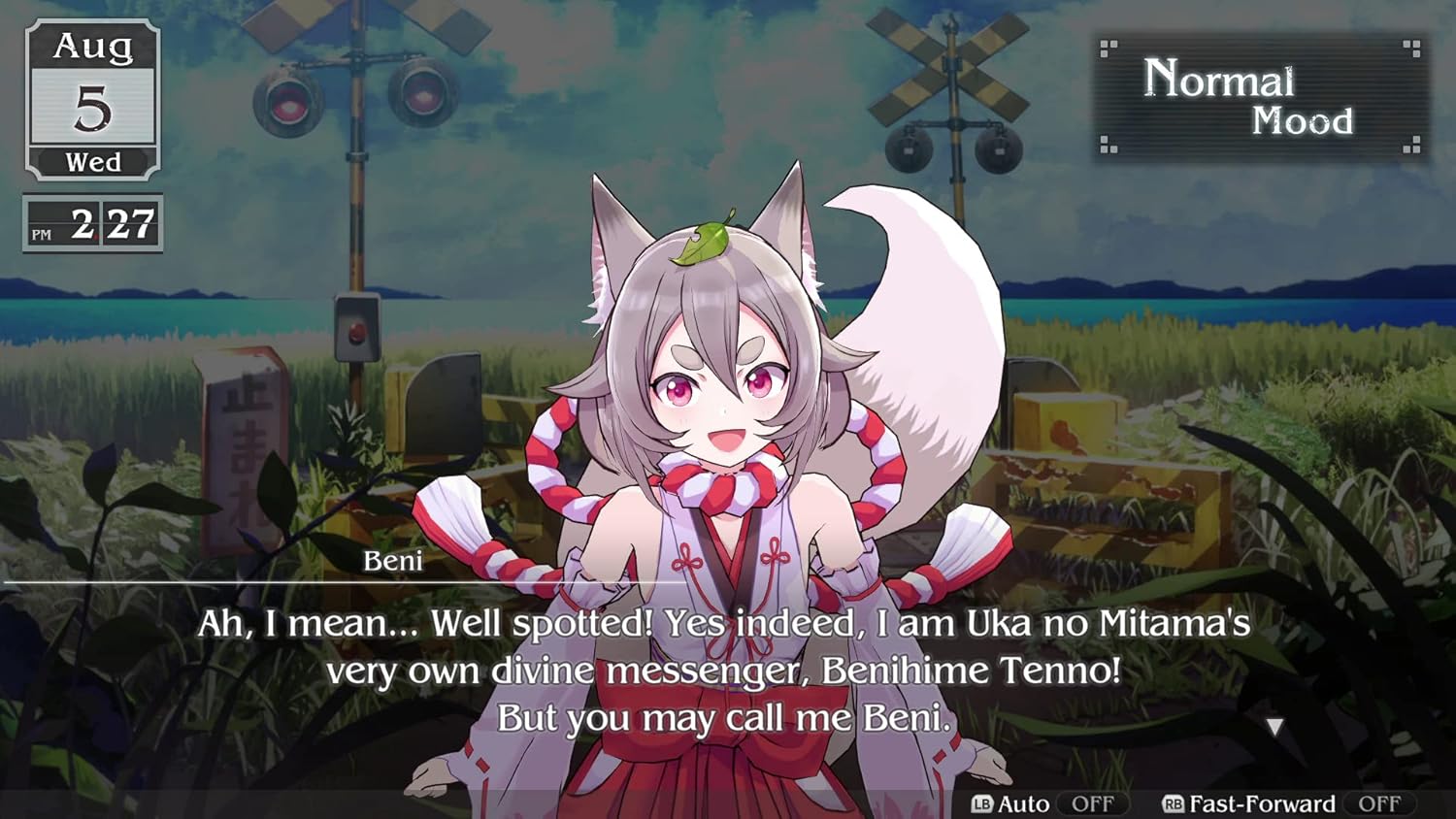 Animated character with fox-like features in a scenic setting