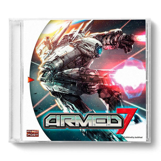 Game case for 'Armed 7' with a robot design on a white background