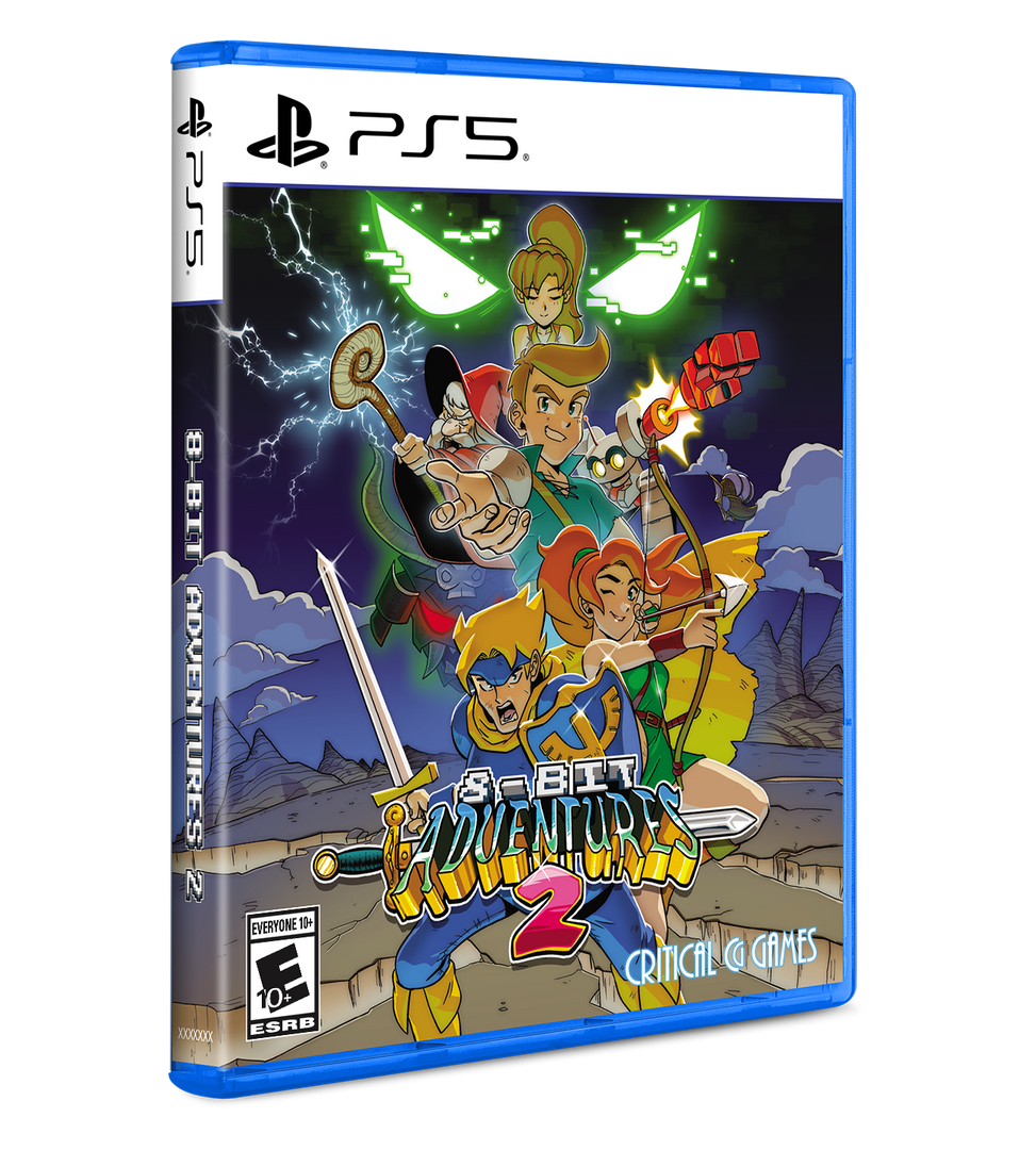 PS5 game console packaging with '8-Bit Adventures 2' artwork on a white background