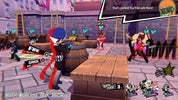 Video game scene with characters and interactive elements in a colorful urban setting