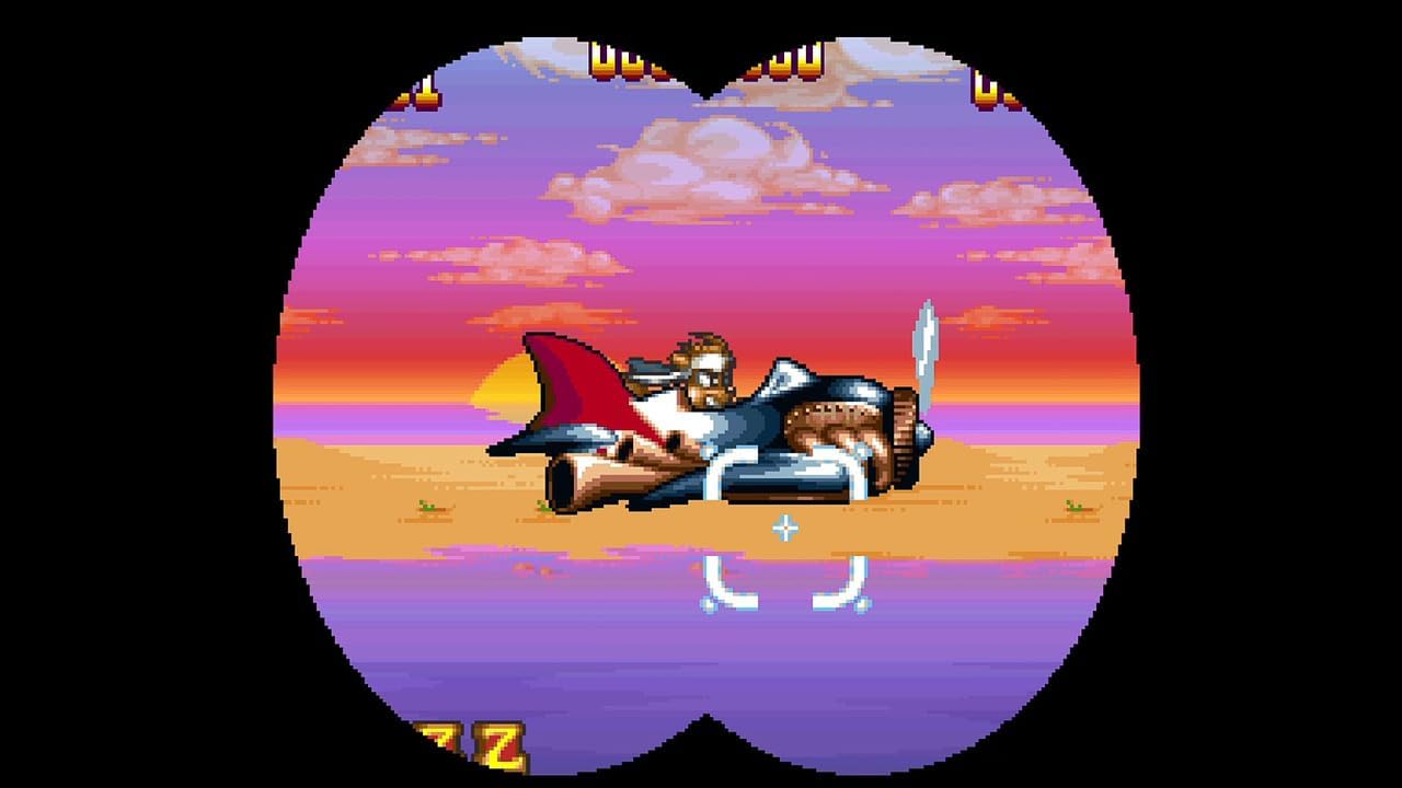 Surreal scene with a person lying on a motorcycle in a desert landscape with a colorful sky.