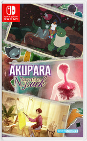 Packaging for 'Akupara Narrative Pack' on Nintendo Switch with colorful illustrations and text.