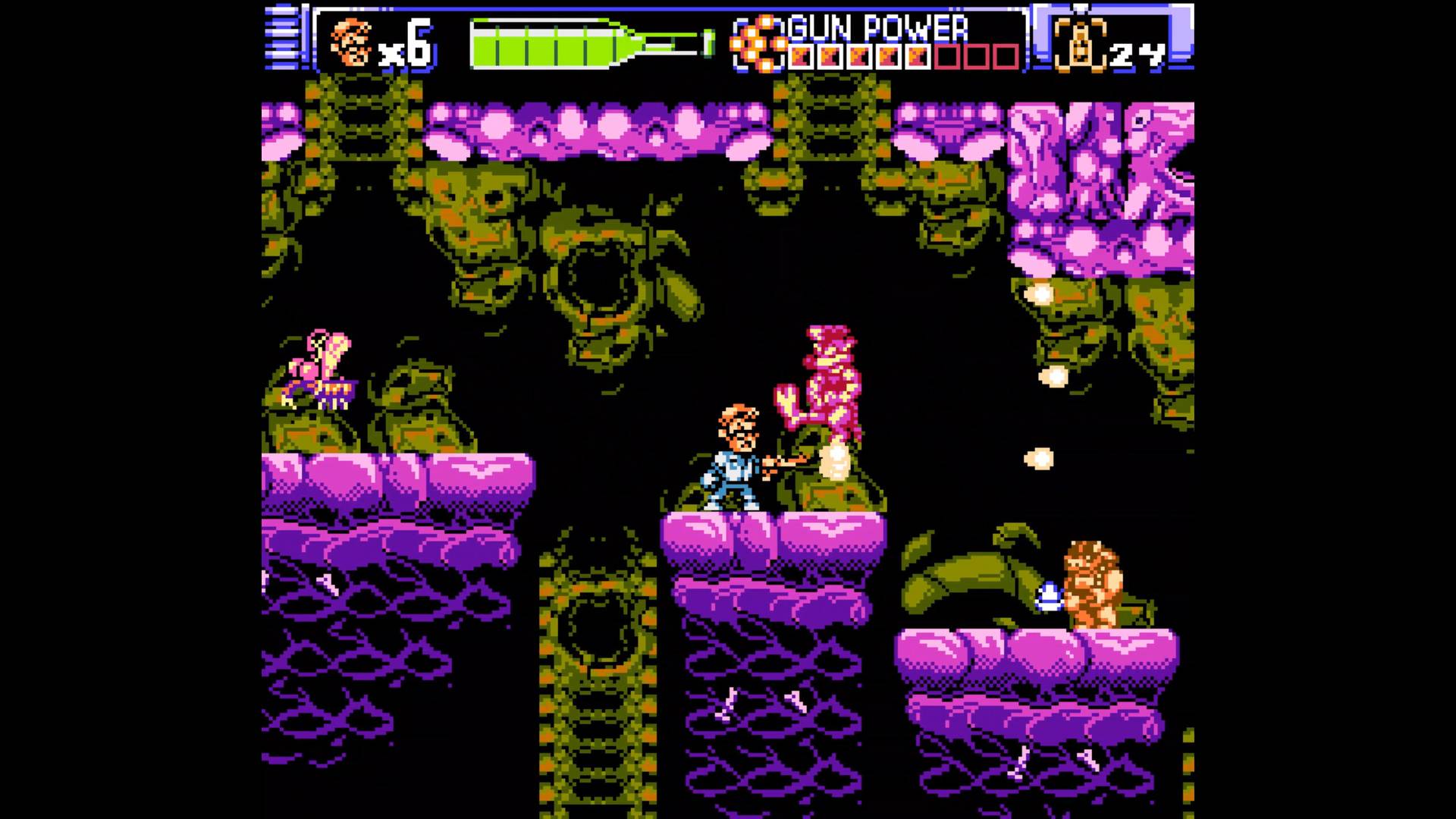 Pixelated video game screen with characters and platforms