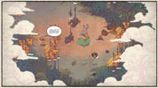 A square illustrated scene showing a fantasy landscape with a sandy central path, dark forested edges, floating islands, and small character figures. A speech bubble appears near the upper left, but the image reads as artwork or a digital illustration rather than a standard product photo.