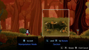 Game interface showing a forest scene with interactive elements and character options.