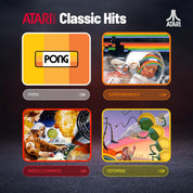 Atari Classic Hits with Pong, Super Breakout, Missile Command, and Centipede games displayed on a dark background.