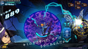 Game interface with character and power-up effects in a dark, futuristic setting