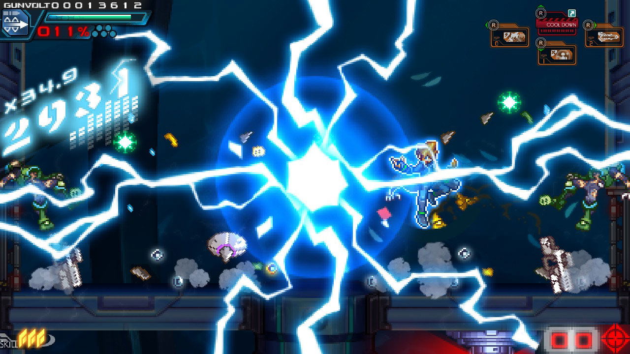 Action-packed scene from a video game with characters and energy effects.