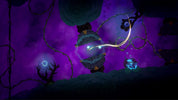 Animated character with a glowing staff in a dark, mystical forest