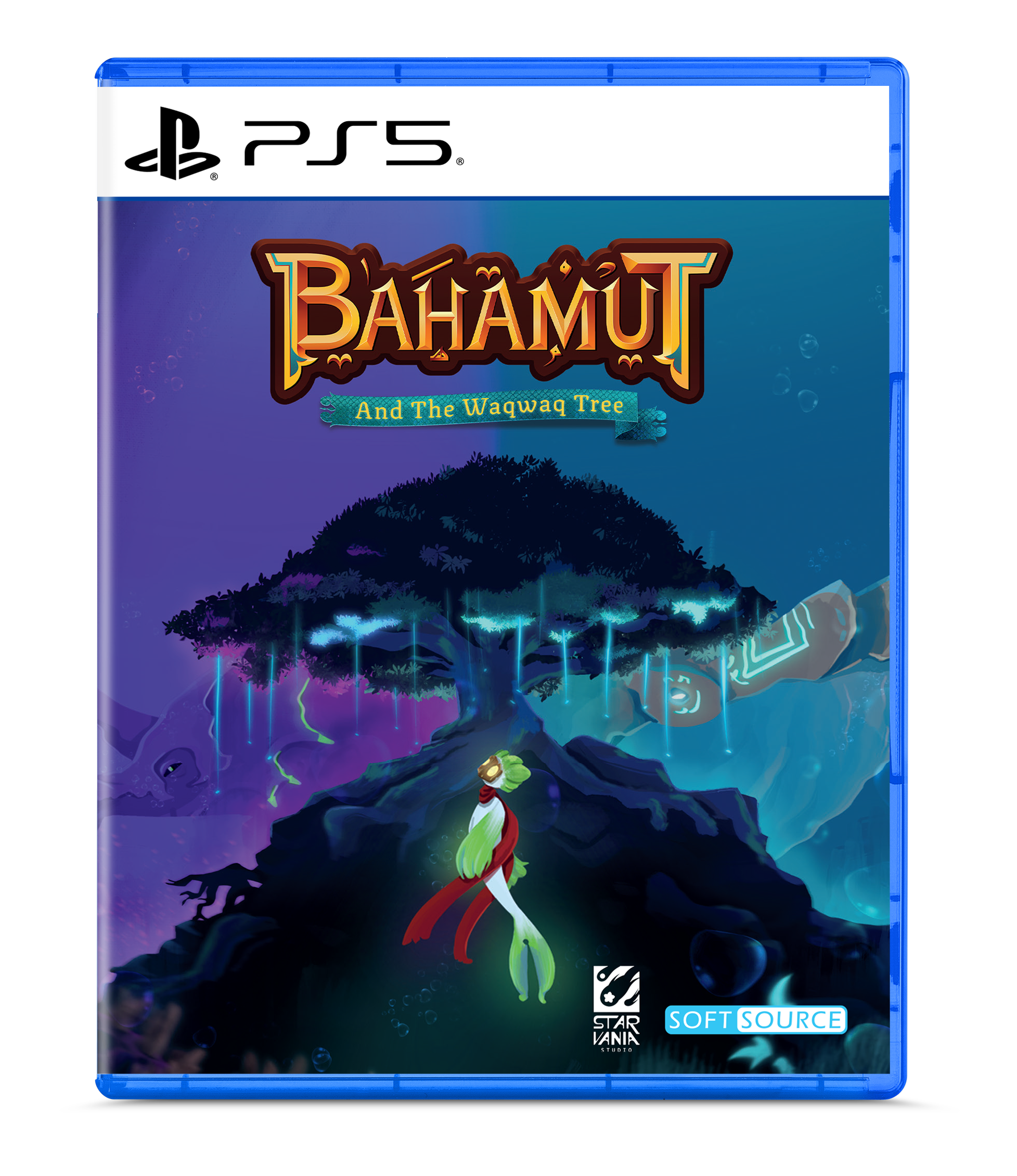 PlayStation 5 game case for 'Bahamut and the Waqwaq Tree' with a fantasy design.