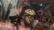 Fantasy scene with a large creature and people in a dark, otherworldly setting