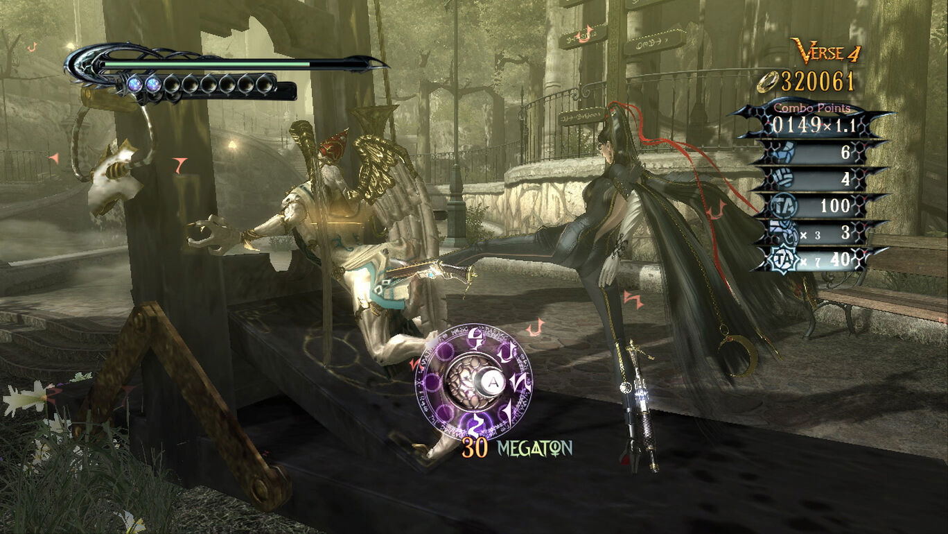 Game interface with character and weapon in a dark, urban setting