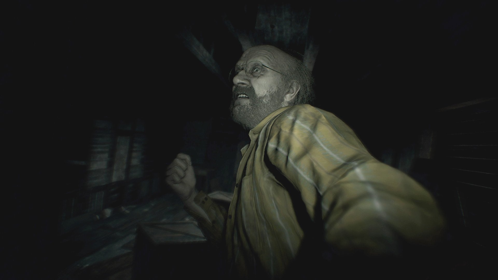 Horror scene with a creature in a dark setting