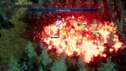 Game screen showing a fiery explosion in a forest setting