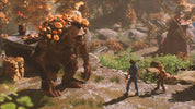 Animated scene with a large creature and two smaller characters in a forest setting