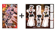 Nintendo Switch game case for Bunny Garden 2 shown next to a set of anime character standees featuring characters from the game, with a plus sign between them on a white background.
