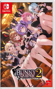 Nintendo Switch game case cover for Bunny Garden 2, featuring anime-style female characters in bunny-themed outfits against a warm brown and gold background. The Nintendo Switch logo is visible in the top-left corner.