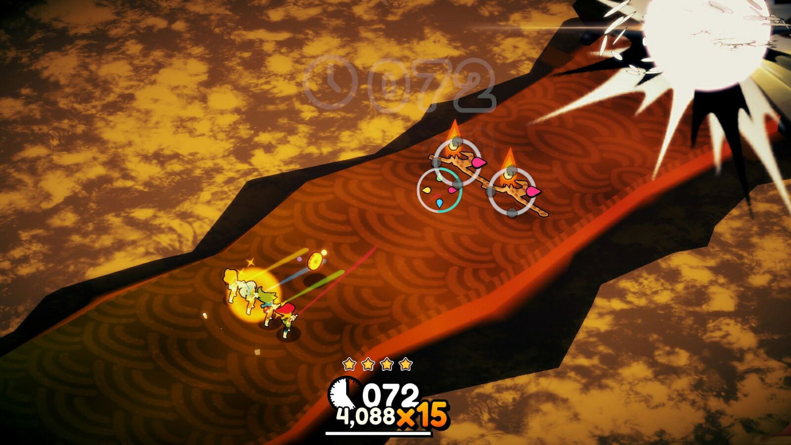 Game screen with a character on a platform, enemies, and game interface elements.