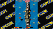 Vintage video game screen with ship battle scene and Capcom logo.