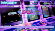 Arcade machine screen with 'SONON' game selection interface on a purple background