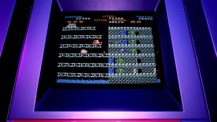 Vintage video game screen with a retro design on a dark background