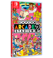 Nintendo Switch game case for Capcom Arcade Stadium 2, featuring a highly detailed, colorful cartoon illustration on the cover with various game characters and the Capcom and Nintendo Switch branding.