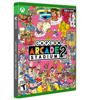 Capcom Arcade Stadium 2 for Xbox One game case shown at a slight angle, featuring a highly detailed, colorful cartoon illustration on the cover and spine.