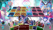 Game interface with character cards and game elements in a colorful and dynamic layout.