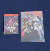 Cardfight!! Vanguard game case and artwork card on a blue background