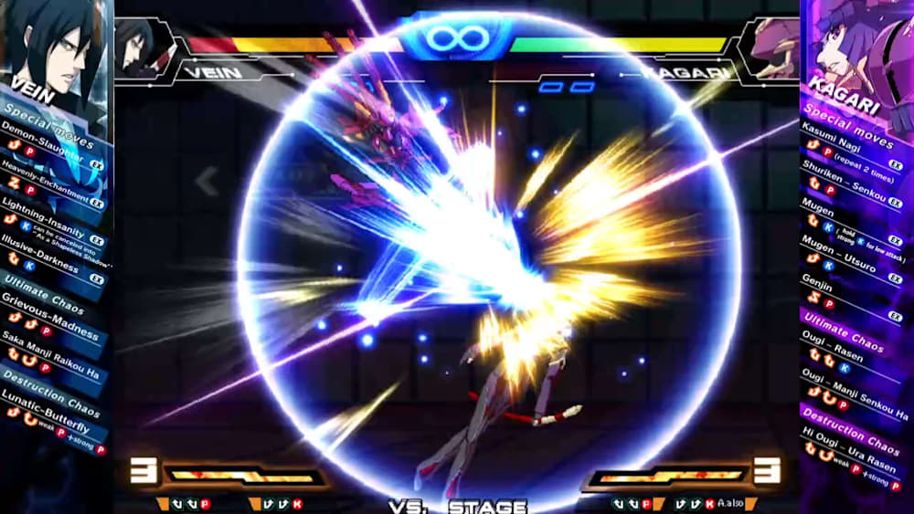 Game interface with character selection and action display