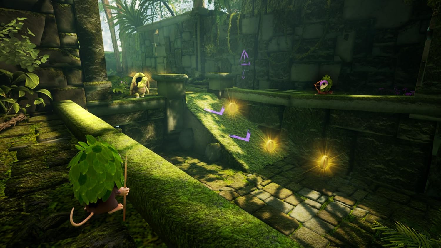 Video game scene with characters in a jungle setting