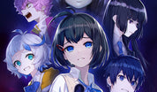 Group of animated characters with blue hair and eyes against a dark background