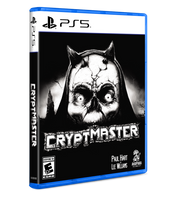 PlayStation 5 game case for 'Cryptmaster' with a black and white illustration of a hooded figure.