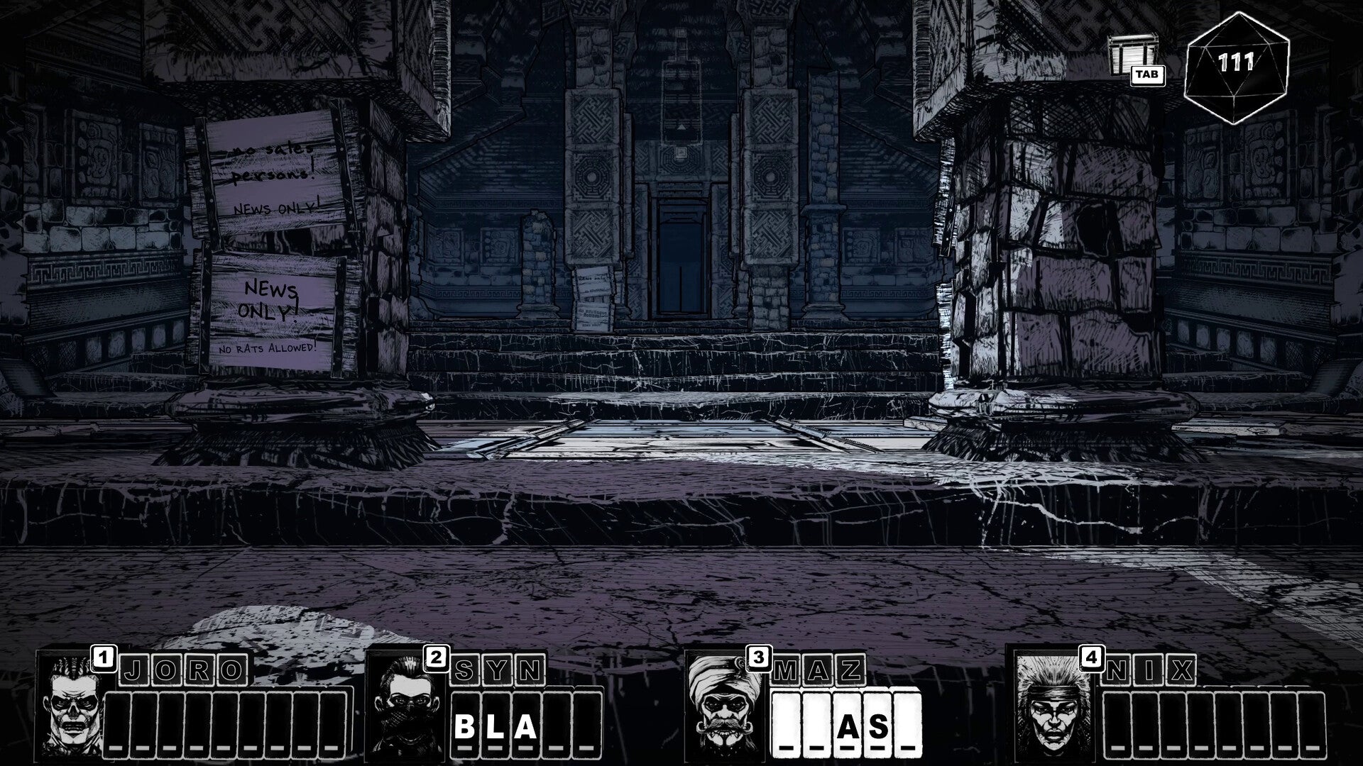 Dark, eerie room with stone walls and floor, resembling a dungeon or crypt.