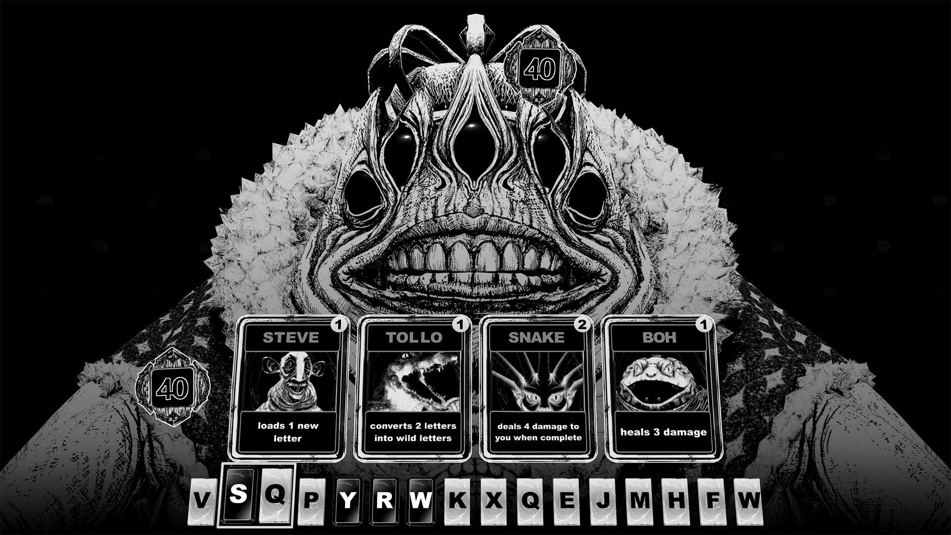 Black and white illustration of a creature with various labels and symbols on its chest.