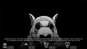 Black and white image of a character with a mask and text on a black background