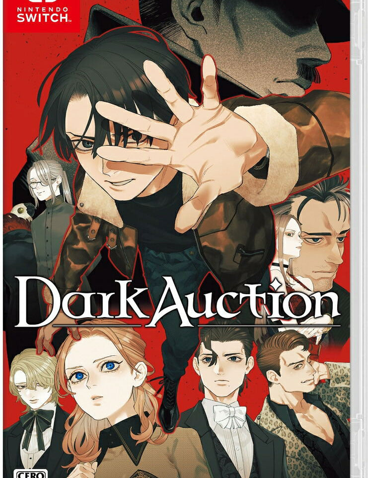 Game cover for 'Dark Auction' on Nintendo Switch with animated characters and a red background.