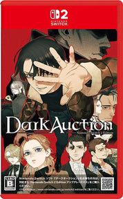 Nintendo Switch game case for 'Dark Auction' with character illustrations on a red background