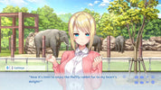 Anime-style character in a park with elephants in the background