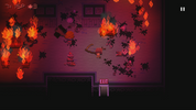 Pixelated game screen with flames and an 'EXIT' sign in a dark setting