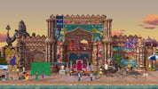 Colorful architectural model with people and various elements on a beach