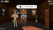 Two animated characters in a room with wooden walls and framed pictures.