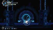 Dark, gothic-style room with mechanical elements and glowing blue light.