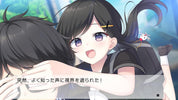Two animated characters embracing with a small creature on the shoulder, set against a blurred natural background.