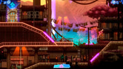 Colorful animated scene with a ship in the background and a building with neon lights.