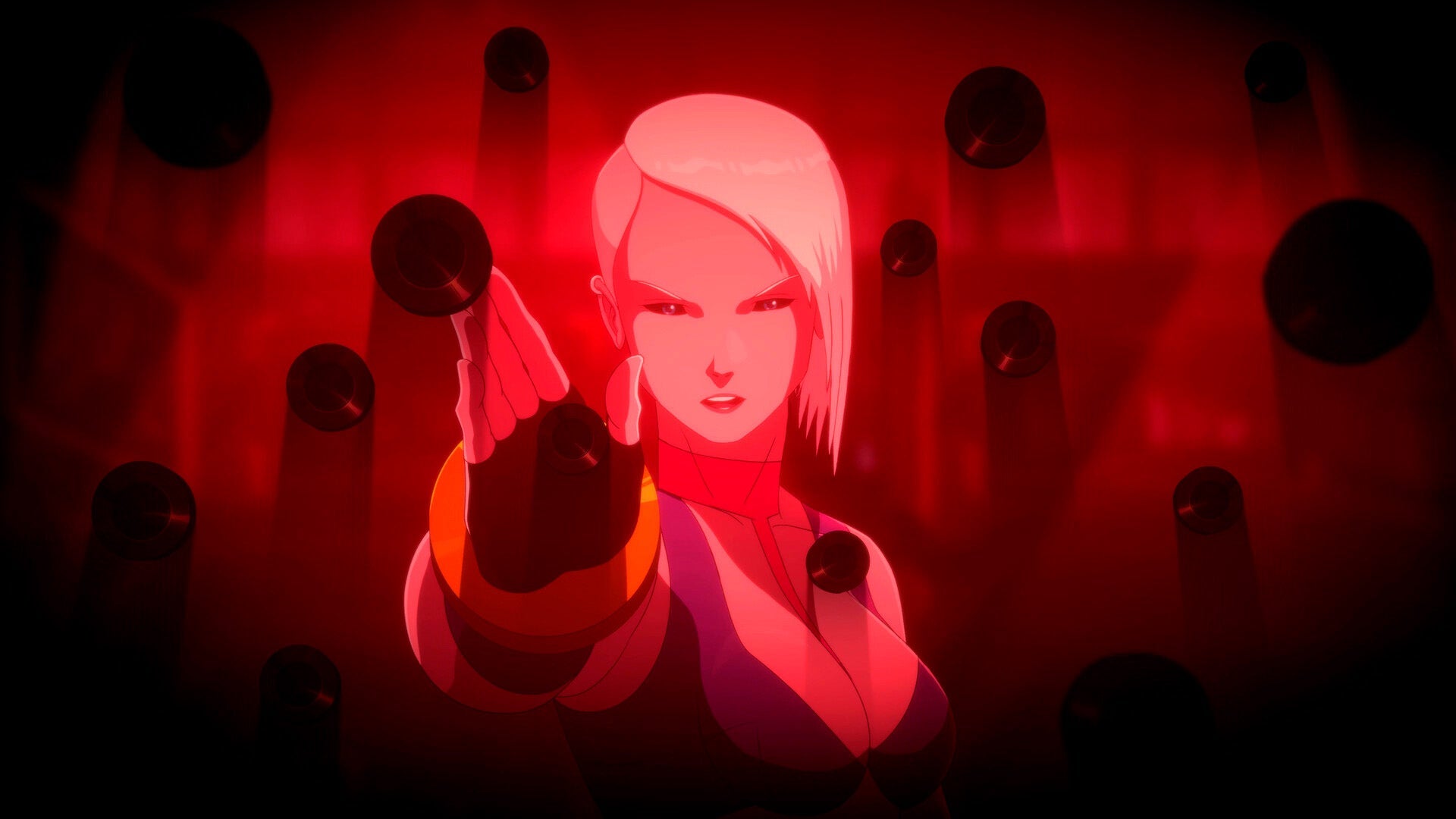 Character with red glowing aura against a dark background